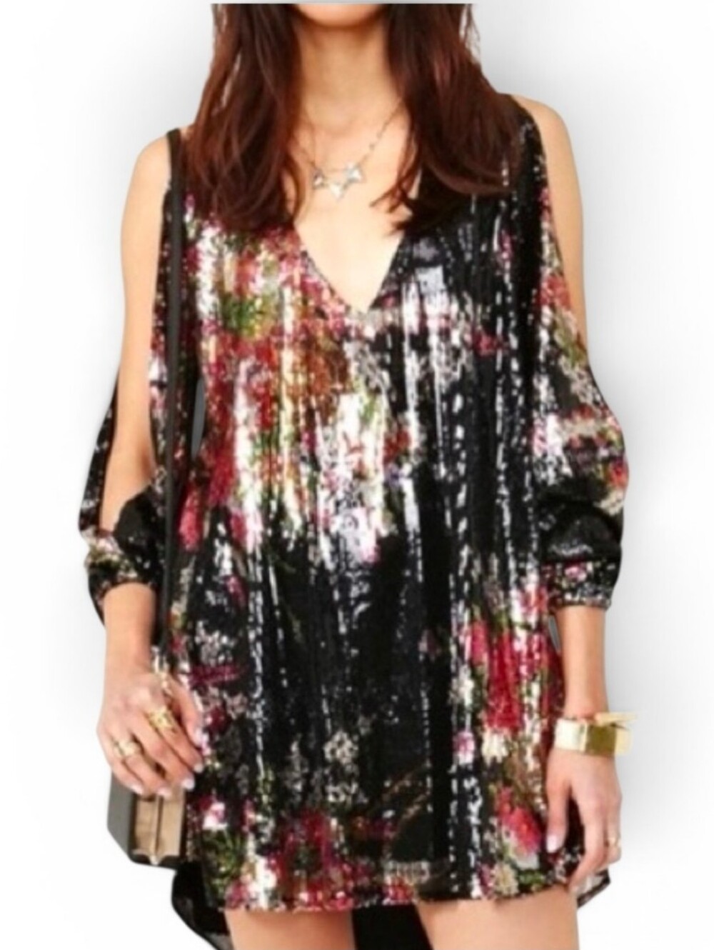 LOVERS + FRIENDS X REVOLVE Gracie Roses Metallic Cold Shoulder Dress - Small
